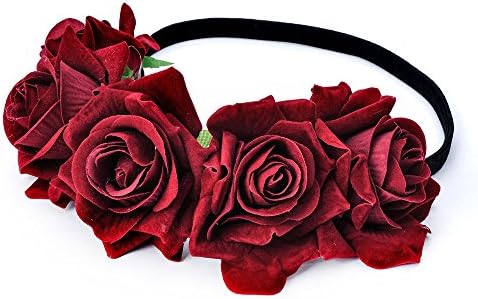 Free Rose White Flower Crown Headbands Women Fake Purple Red Flower Girl Headband Flowers for Women ,Girls (Wine red)