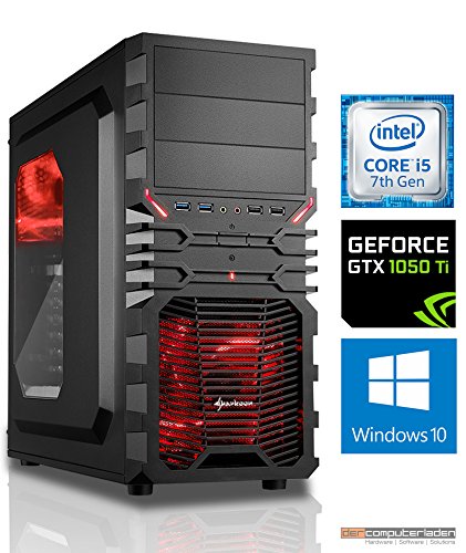 dercomputerladen Gamer PC System Intel, i5-7500 (Kaby Lake) 4x3,4 GHz, 16GB DDR4 RAM, 1000GB HDD, nVidia GTX1050 Ti -4GB, inkl. Windows 10 (inkl. Installation) Gaming Computer Büro Multimedia