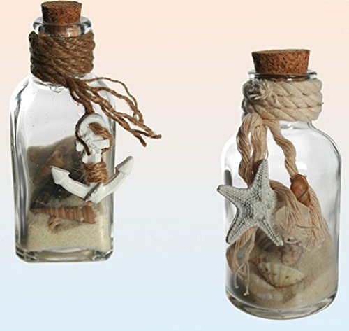 Deko Glasflaschen Set mit Sand und Muscheln für maritime Deko