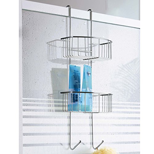 Duschablage zum Hängen, ohne Bohren, 2 Körbe, 2 Haken, Edelstahl, ca. B22 x T16 x H59 cm - 4