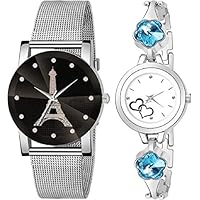 Casera Combo Pack of 2 Multi Color Dial Metal Step Analog Watch for Girls