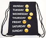 Libetui cooler Turnbeutel Sporttasche Sportbeutel Hipster Sport-Rucksack Gymsack Emoji Jutebeutel ca. 32 x 38 cm Motiv Smileys Wochentage Schwarz - 