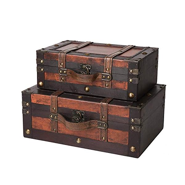 SLPR Crawford Holzkoffer mit Riemen (2er-Set, weinrot) | Altmodische