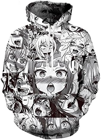 Asolldo Unisex Funny Anime Ahegao 4D Print Hoodies Joggers Hipster Sexy Cartoon T-Shirt Sweatshirts Set