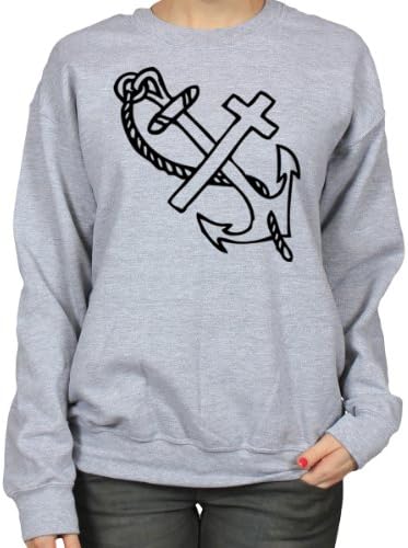Ship Anchor Old School Tattoo Ink Body Art Womens Sweatshirt, Grey, X-Large