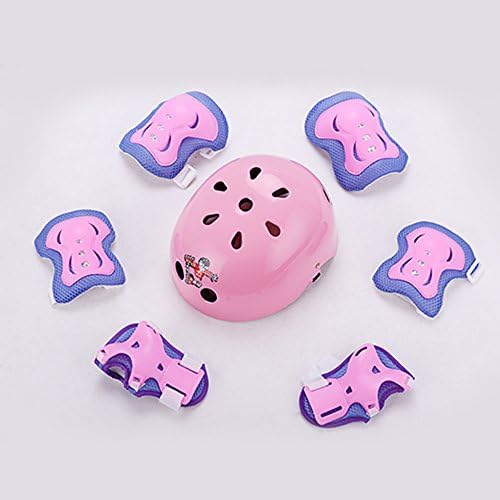 JIUBING Kids Youth Sports Protective Gear Set with Helmet Elbow Knee Wrist Safety Pad Safeguard for Rollerblading Bicycle BMX Bike Skateboard Hoverboard Outdoor Activities(pink)