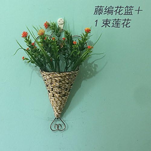 XMJR Wall decoration The RATTAN VASE wall hanging on the wall, flower living room wall decoration hanging hitch weaving vases wicker straw flower pots, light yellow flower baskets +1, Lotus Harness