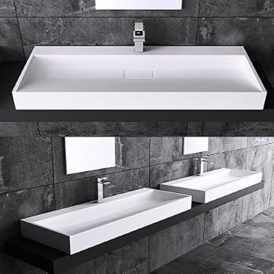 sogood Lavabo vasque à poser/ à monter au mur évier fonte minérale Colossum 19-600, rectangulaire, blanc