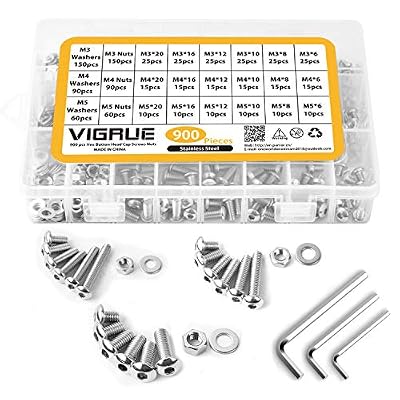 VIGRUE 1080Pièces M2 M3 M4 M5 en Acier inoxydable Bouton à tête hexagonale Socket Tête Câble Boulons Vis avec écrous Assortiment