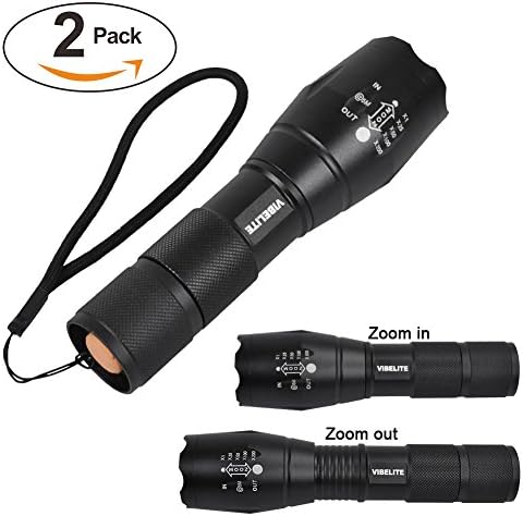 2 Pack Tactical Super bright LED Flashlight Torch, Adjustable Focus,5 Models Zoomable Torch