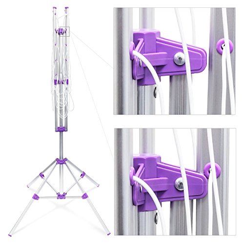 Relaxdays Wäschespinne 19 m H x B x T: ca. 158 x 167 x 167 cm mobiler Wäscheständer mit Standfuß und 4 Seiten zum Zusammenklappen und Tragen aus Aluminium für Garten, Balkon und Camping, silber - 3