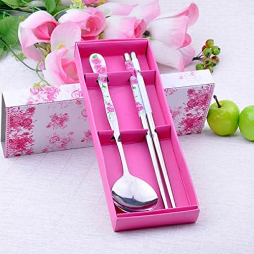 Aliciashouse Stainless Steel Cutlery Flatware Tableware Spoon Chopsticks -rose red