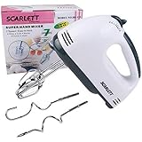 OK EasyPizy Scarlet Multifunctional Hand Mixer for Egg Beater and Food Blender with 7 Speed Handheld Processor Automatic Electric Kitchen Tool (White)