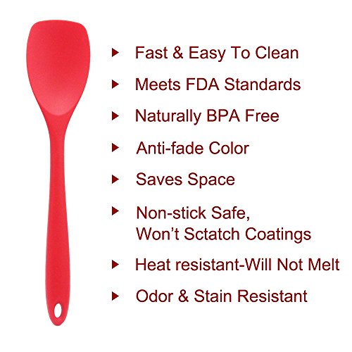 Silikon Küchenhelfer Set,Zilong Küchenzubehör,Löffel,Schöpfkelle,Pfannenwender,Spatel,Schaumlöffel hitzebeständig,Perfekt für Kochen,Braten,Suppen usw,mit Gesund,Preiswert und Praktisch,Rot,5Stk (BPA Frei) - 4