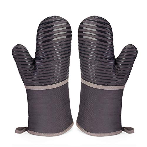 Anpole - Guantes de Silicona para Horno, Resistente al Calor, Forro de algodón Suave con Superficie Antideslizante, Guantes Dobles para Horno, Cocina, horneado, Parrilla, Barbacoa, 1 par Gris