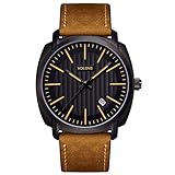 VOEONS Herren Uhr, Herren-Armbanduhr Analog Quarz Leder Braun LA6021