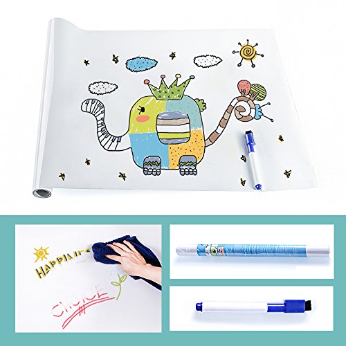 Rabbitgoo DIY PVC Tafelfolie Tafelsticker Wandfolie Wandaufkleber Kreidetafel mit Markierstift Weiß |44.5 x 200cm| - 2