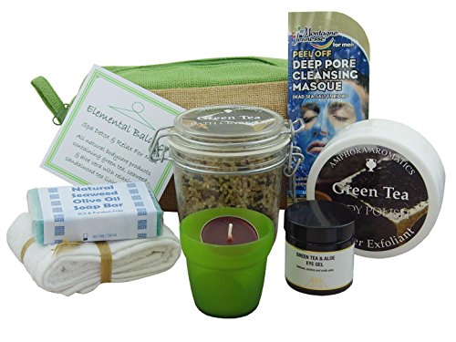 Elemental Balance Spa Detox & Relax For Men – All Natural Bodycare Products With Green Tea, Seaweed & Aloe Vera. Includes Relaxing Sandalwood Tea Light Candles &. The Perfect Christmas Gift For Him!