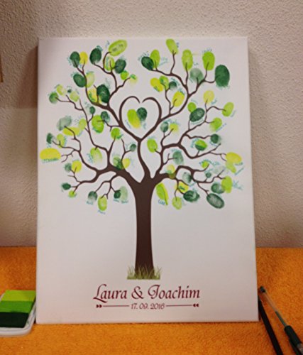 Gästebuch Wedding tree 003, Leinwand Herzbaum, Fingerabdruckbaum, Partyspiel, Stempelbaum, Hochzeit (30×40) - 5