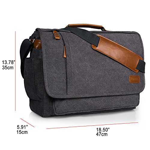 Estarer Laptoptasche 17/17.3 Zoll Umhängetasche Canvas für Arbeit Uni Grau - 8