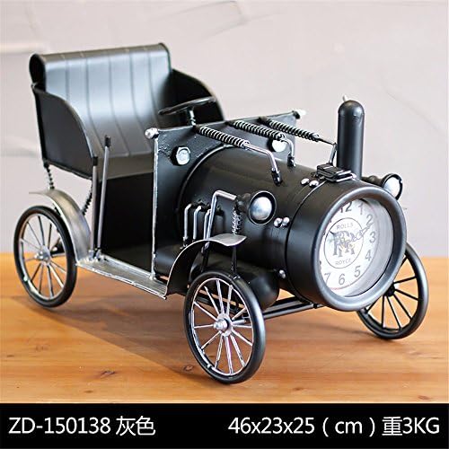 American loft car retro ornaments desktop watch iron classic car model ornaments nostalgic craft clock, black