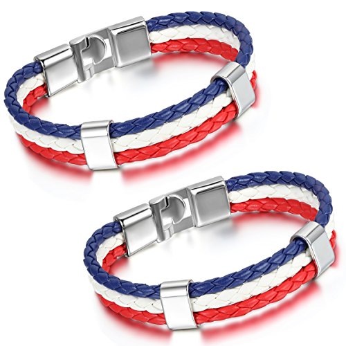 Aroncent Frankreich Flagge Armband Lederarmband Kordelarmband Fanartikel Fussball Weltmeisterschaft WM & EM Europameisterschaft 2016 Länder Style geflochten