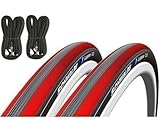 Schwalbe Lugano 700c x 23 Road Racing Bike Tyres (Pair) & Presta Inner Tubes - Red