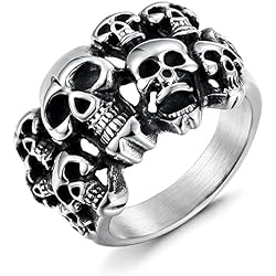 Sailimue Acero Inoxidable Anillo Calavera Hombre Mujer Unisex Cráneo Anillo Joyeria Plata, Tamaño 57(18.1)