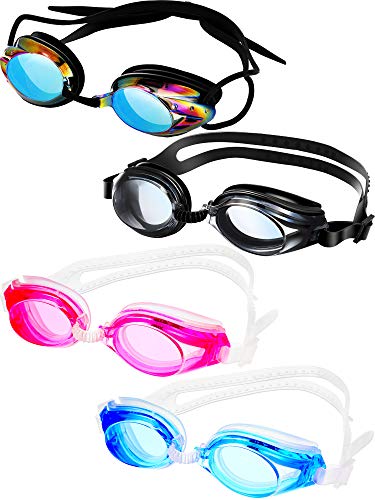 Chinco 4 Paires Lunettes de Natation Triathlon, Lunettes de Plongée Lunettes de Protection UV Incassables et Anti-Brouillard, Couleurs Assorties