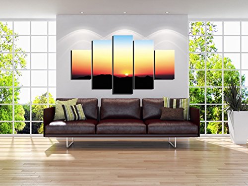 5 Panel Unframed Wall Art Sunrise Moutains Home Furnishing Decorative Oil Paintings on Canvas Seascape Canvas Print for Living Room Wall Decor