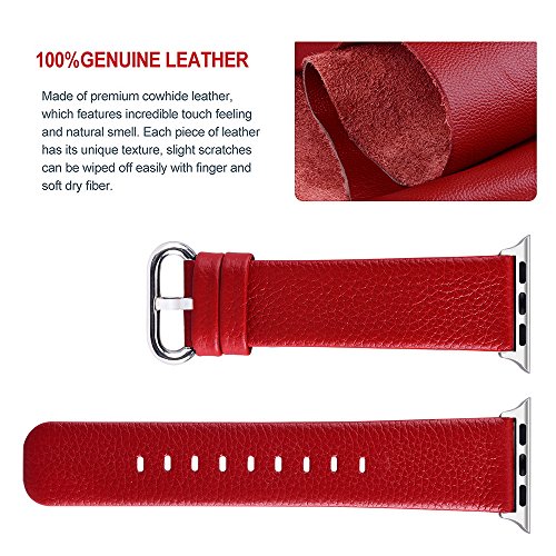 Fullmosa Compatible Correa Apple Watch 38mm 42mm Cuero  15 Colores Correa para Apple Watch iWatch Serie 3 Serie 2 Serie 1  Sangre Roja 38mm