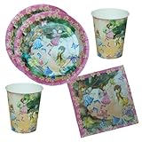 Partyset Feen, 44-tlg., Kindergeburtstag mit 12 Mädchen; 12 Papp-Teller, 12 Papp-Bechern, 20 Servietten mit rosa Elfenmotiv