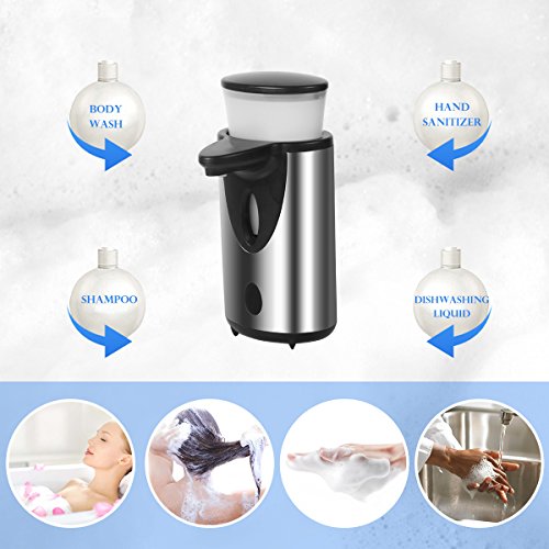 Seifenspender Sensor Infrarot Ohne Bohren 300ML / Automatisch Berührungslos Elektrisch / Edelstahl Set Nachfüllbar Gebürstet Design / Automatik Seifendosierer für Dusche Küche Bad / Soap Dispenser Automatic - 6