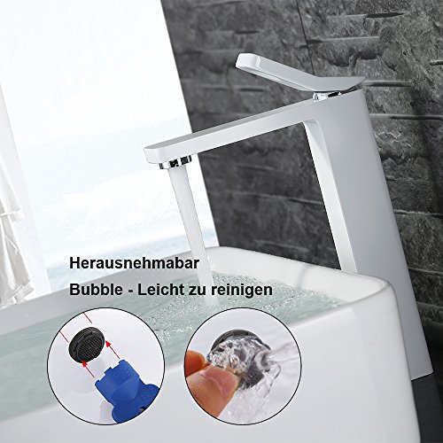 Homelody Weiss Lack Hohe Wasserhahn Bad Armatur Einhebel Waschtischarmatur Einhebelmischer Waschbeckenarmatur Badarmatur f.Badzimmer - 3