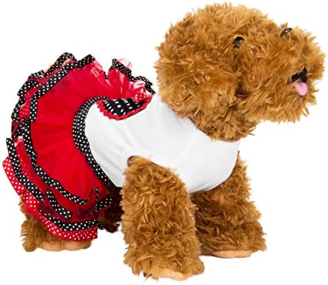 CueCue PetMinnie Polka Dot Ruffled Dress, Black/Red/White, Small