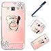 Produktbild Galasxy A5 2015 Hülle [Ring Holder], Ysimee Spiegel TPU Silikon Weich Hülle Glänzend Glitzer Bumper Case Schutz HandyHülle mit Ständer und Strass Diamant für Samsung Galaxy A5 2015, Bär rose gold