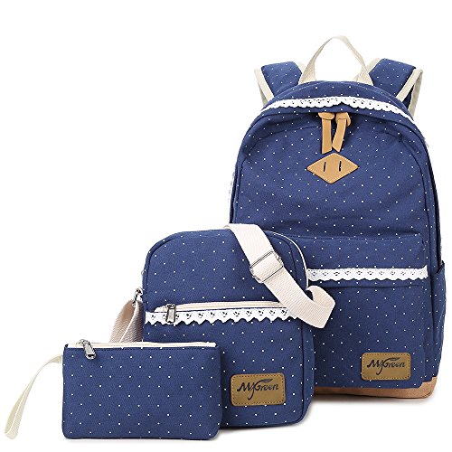 Casual Canvas Schulrucksack Set+Schultertasche +Geldbeutel/Mäppchen Causal Rucksack Freizeitrucksack Daypacks Backpack für Mädchen Jungen & Kinder Jugendliche Damen Herren (Vintage-Blau)