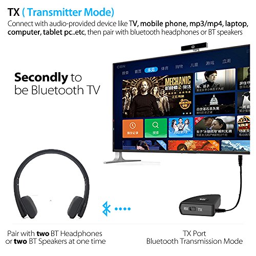 Blufree Trasmettitore e Ricevitore Bluetooth 4.2 con aptX a Bassa Latenza, Dual Link, 3,5 mm Jack, Adattatore Audio Wireless 2 in 1 per TV, PC, Cuffie, Sistemi Stereo, Altoparlanti, Smartphone, Tablet