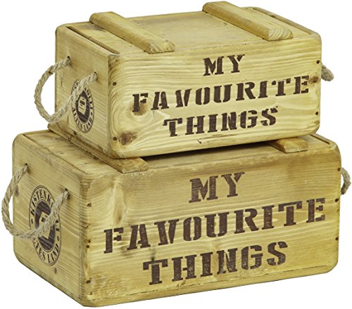 2er Set Holzkisten "MY FAVOURITE THINGS" mit Deckel Vintage Dekokisten Weinkisten Aufbewahrungsbox Schlüsselkiste