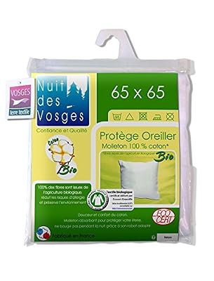 Nuit des Vosges 204481 Sous Taie d'Oreiller Molleton Bio Coton Blanc 65 x 65 cm