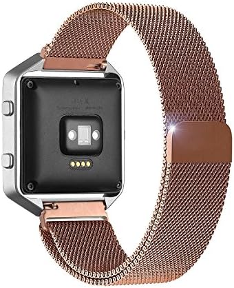 Fitbit Blaze Accessories Band, Milanese Loop Stainless Steel Mesh Bracelet Metal Replacement Strap Band with Unique Magnet Lock for Fitbit Blaze Smart Fitness Watch ( Rose Gold, Large)