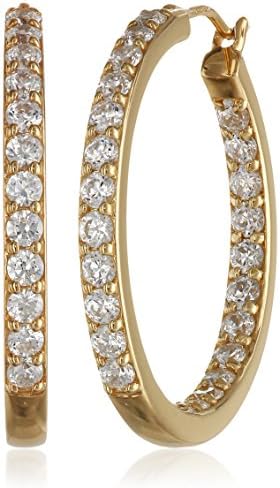 La Lumiere Platinum Plated Sterling Silver and Swarovski Zirconia (3cttw) Inside-Out Hoop Earrings