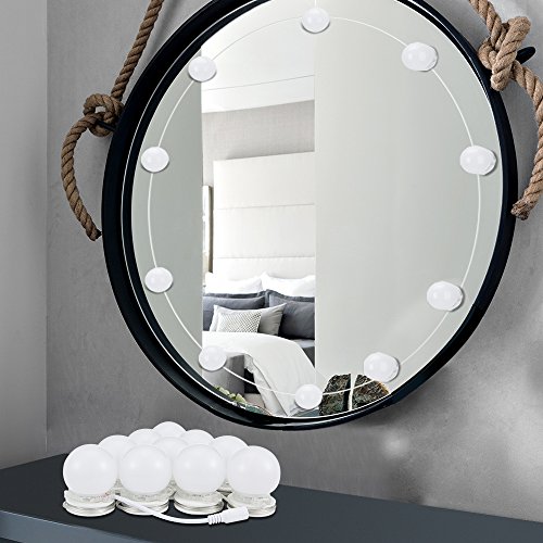 Wonyered Luces LED para Espejo de Estilo Hollywood con 10 Bombillas de Lluminación Regulables y Conector USB para Maquillaje Cosmético