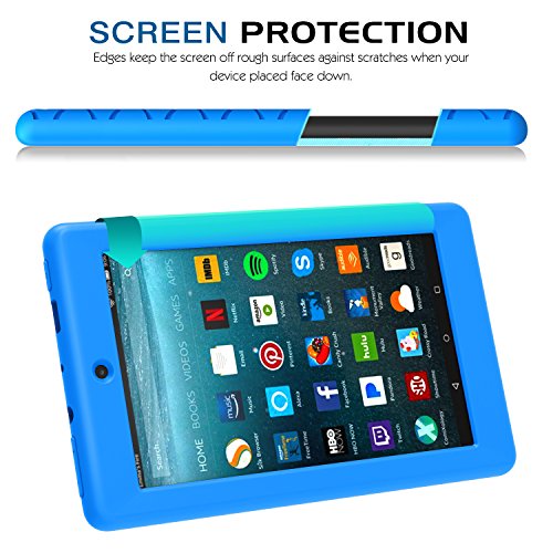 MoKo Hülle für All-New Amazon Fire 7 Tablet (7 Zoll – 7. Generation, 2017 Modell) – [Honey Comb Series] Leichte Rutschfeste Stoßfeste Silikon Schutzhülle Protector Case für das neue Fire 7 2017, Blau - 8