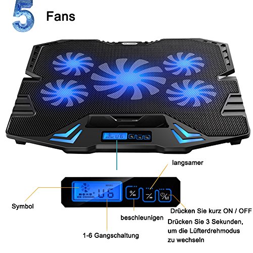 TopMate Notebook Laptop Kühler Laptop Unterlage- 5 x Lüfter – 2 x Usb – 10 – 15.6″ Zoll - 2