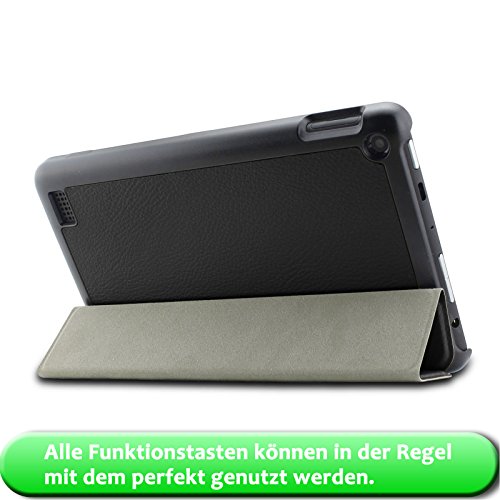 Fire 7 Zoll 2015 Hülle Case, Infiland Fire 7 Zoll Huelle Ultra Dünn Tri-Fold Muschel PU Leder Ultra Schlank Superleicht Ständer Shell Cover Schutzhülle Etui Tasche für Amazon Fire 7 Zoll 2015 (7-Zoll-Tablet, 5. Generation – 2015 Modell)(Schwarz) - 7