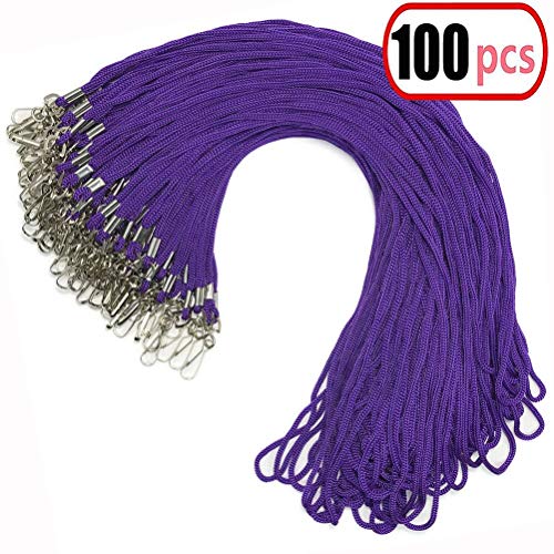 100 cordones morados con gancho giratorio para el cuello de algodón de 20,5 pulgadas, cordones con clips morados para insignias de identificación (morado)