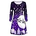Produktbild Sannysis Weihnachten Kleid Damen Frauen Weihnachten Print Langarm Kleid Damen Abend Party Knielangen Kleid Winterkleider Weihnachtskleid Abendkleider (L, Lila)