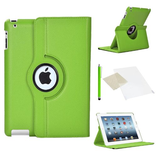 Stuff4, Leder, 360 Grad drehbar, inkl. gratis Displayschutzfolie und Stylus Touch Pen für Apple iPad Air, Grün