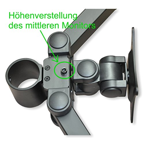 Monitor Tischhalterung Triple für 3 Monitore 13-24″ (33-61cm), Klemmbefestigung, max. Belastung 10kg je Monitor, neigbar, schwenkbar, höhenverstellbar – auch für LCD LED TV - 3